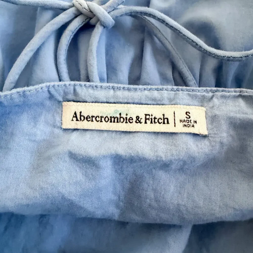 Abercrombie & Fitch Blue Puff Sleeve Tie Back Peplum Blouse Top S Cottagecore